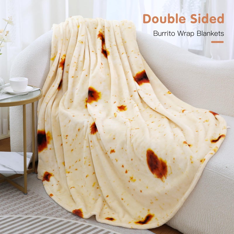 Admitrack Burrito Tortilla Blanket 60in, Double Sided Super Soft Flannel Throw, Gag Novelty Tortilla White Elephant Gift for Christmas Adults Kids Couples Parties - Image 2